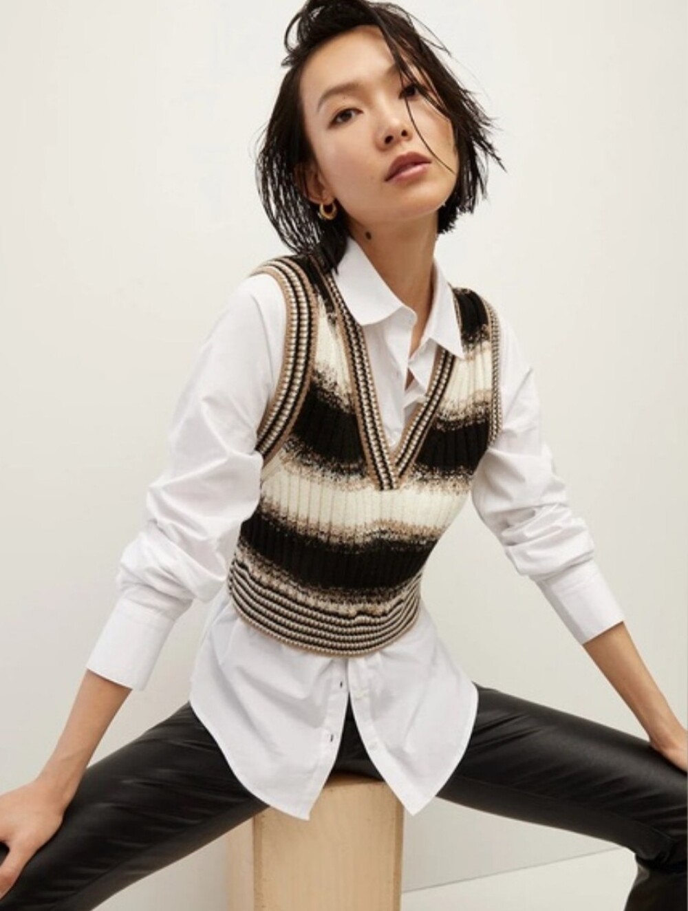 Veronica Beard Spear Mixed Media Sweater Vest